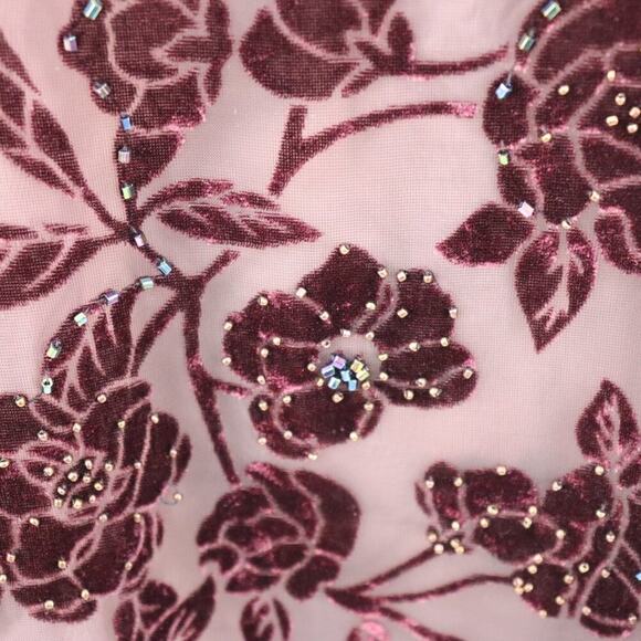 Robbie Bee Vintage Burgundy Floral Burnout Velvet Beaded Maxi Dress Size L - Picture 10 of 15